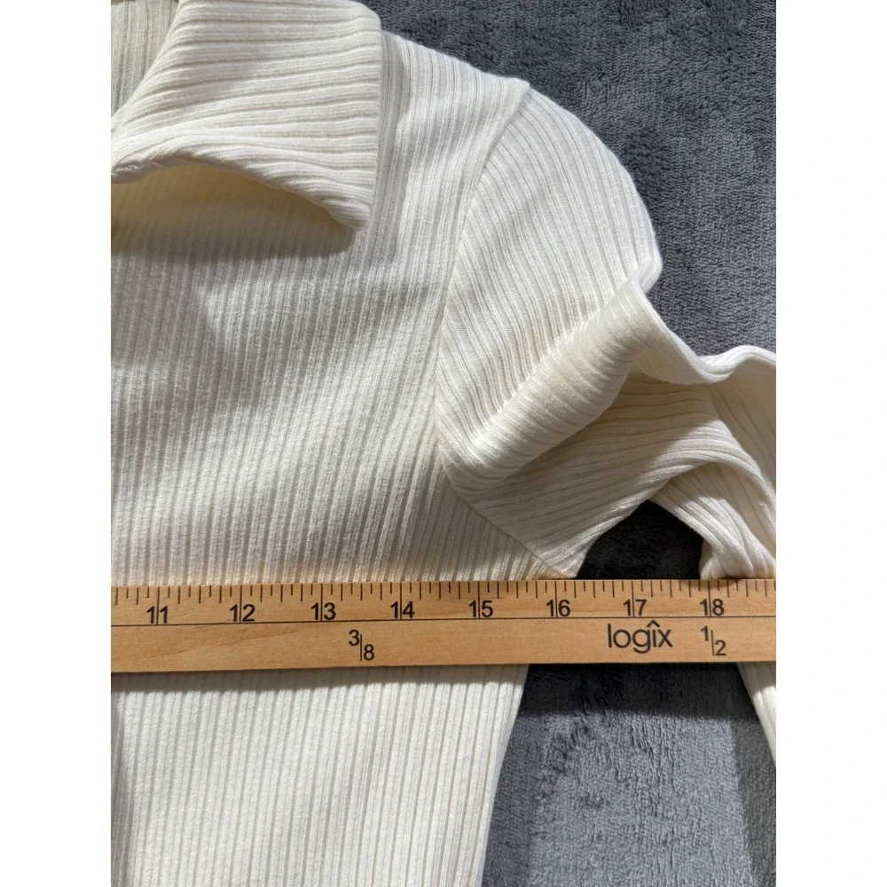 Reformation Cream Ribbed Heart Button Cardigan Top Small Tencel Cotton Blend